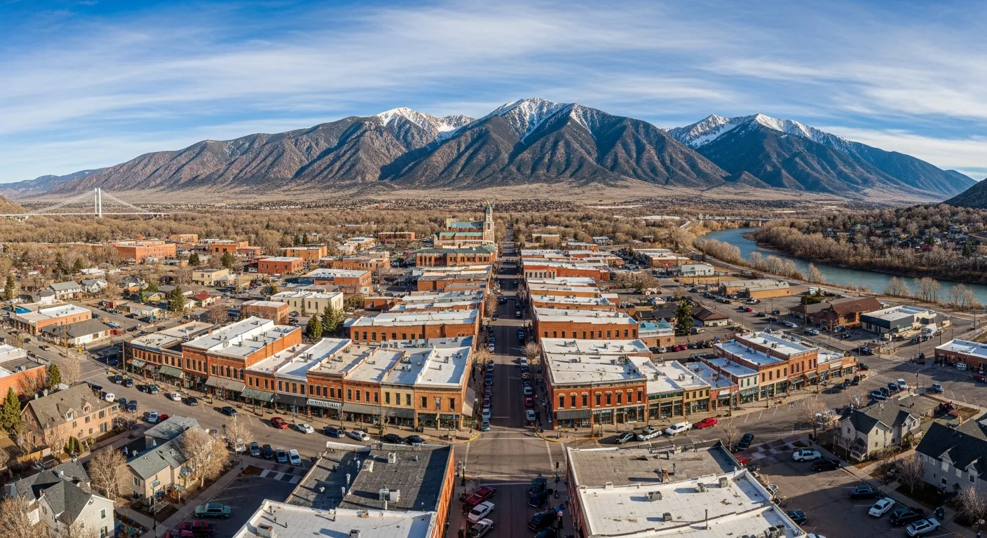 Aerial view of Cañon City, Colorado — gateway to the Royal Gorge
