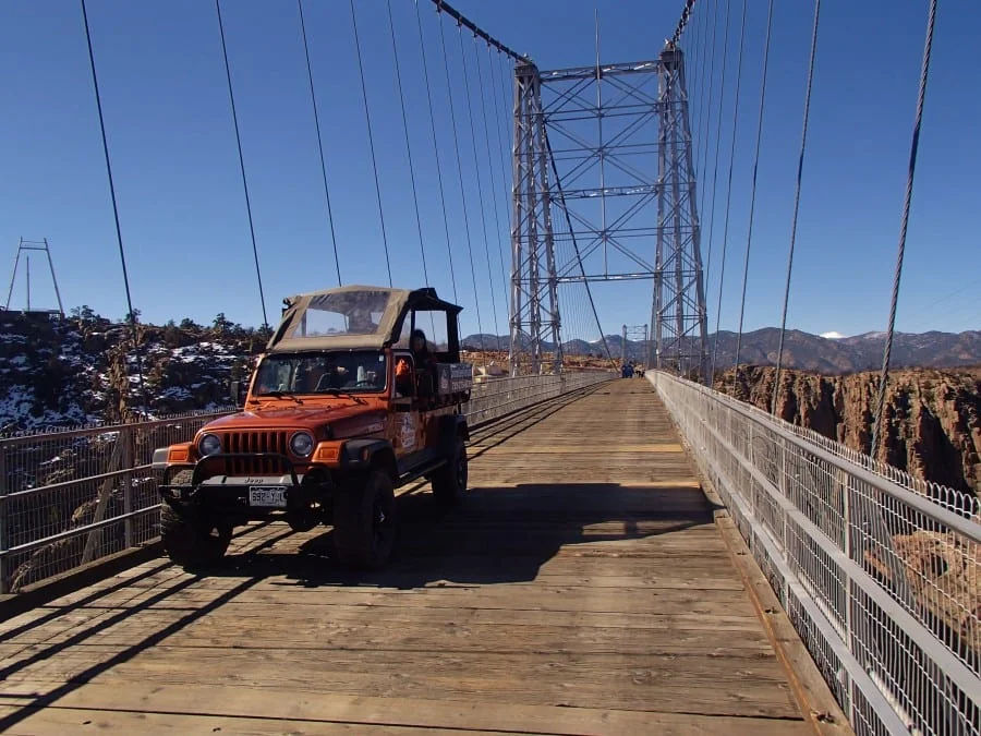 Blue skies over the Royal Gorge Bridge on a jeep tour