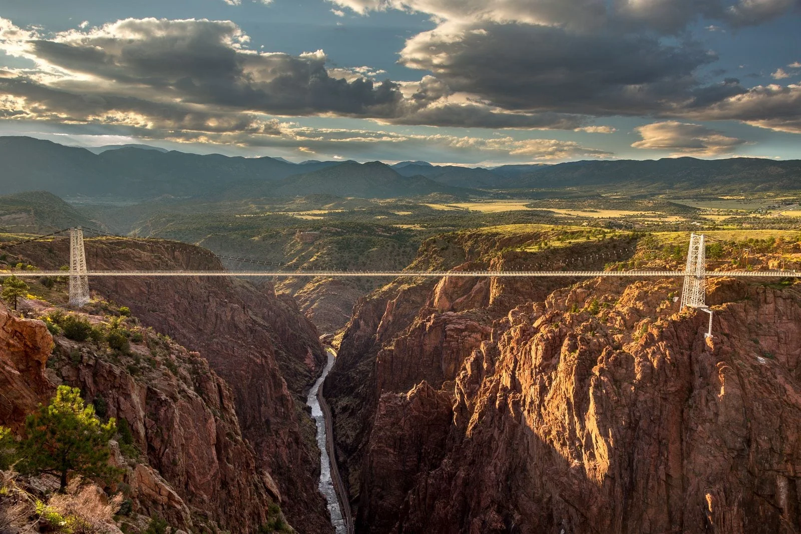 Aerial view of the Royal Gorge Bridge spanning the Arkansas River canyon in Colorado