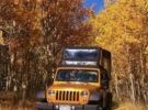 jeep driving through yellow aspen trees