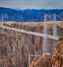 Jeep travels across the Royal Gorge Bridge in Canon City Colorado