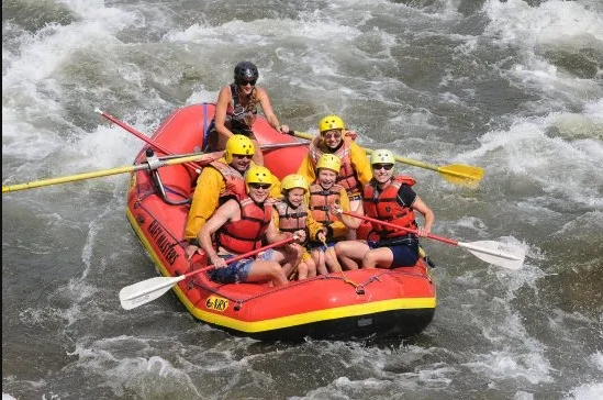 aerial view of group whitewater rafting Royal Gorge Canon City Colorado